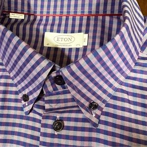 Eton Contemporary Fit Purple Check Dress Shirt Size XL 17-3/4 Neck